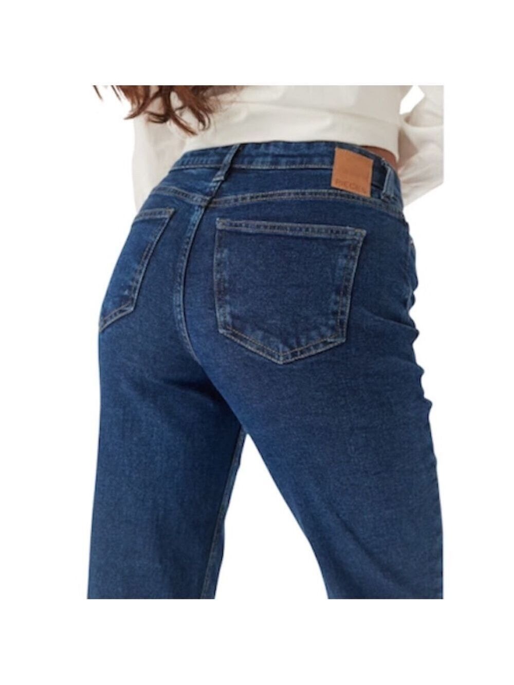NWT Pieces Denmark KELLY mid rise dark blue classic straight leg jeans 28